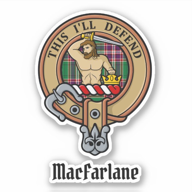 Adesivo Clan MacFarlane Crest sobre Tartan de caça moderna (Frente)