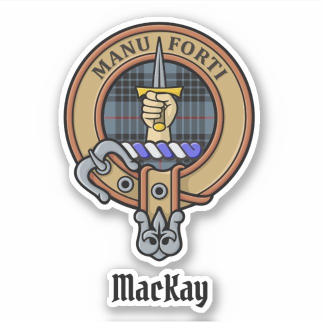 Adesivo Clan MacKay Crest sobre Blue Tartan (Frente)