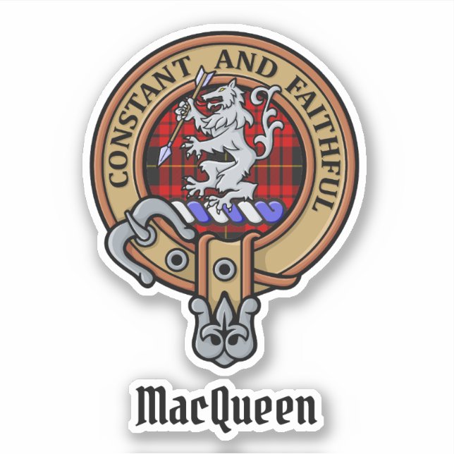 Adesivo Clan MacQueen Crest sobre Tartan (Frente)
