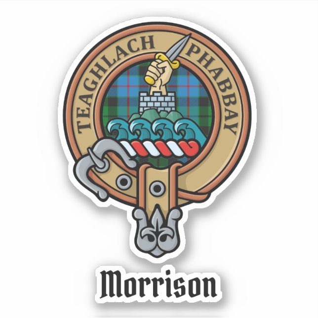 Adesivo Clan Morrison Crest sobre caçar Tartan Sticker (Frente)