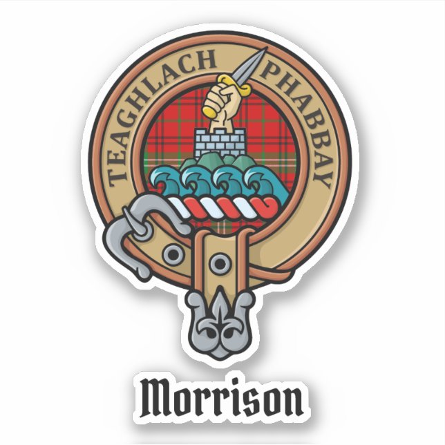 Adesivo Clan Morrison Crest sobre Red Tartan Sticker (Frente)