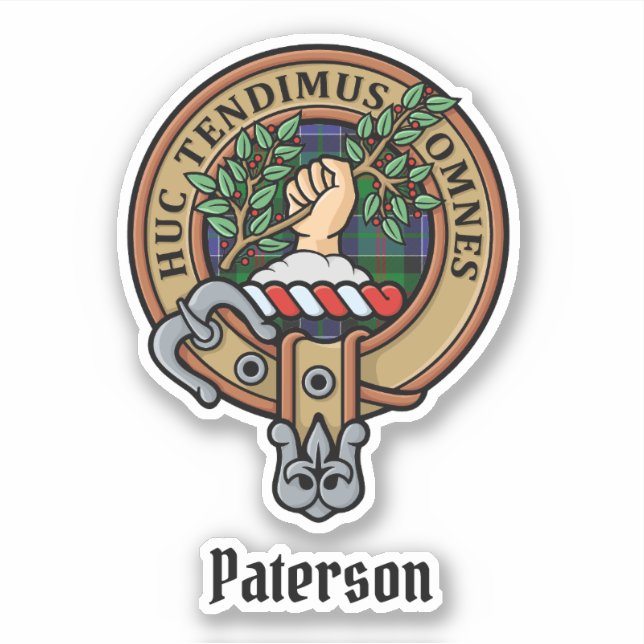 Adesivo Clan Paterson Crest sobre Tartan (Frente)