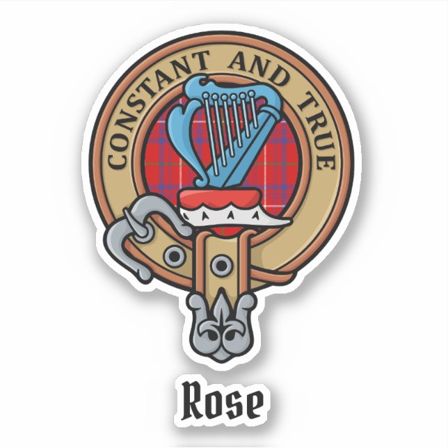 Adesivo Clan Rosa Crest sobre Tartan (Frente)