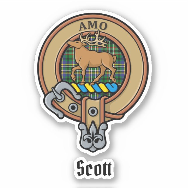 Adesivo Clan Scott Crest sobre Green Tartan Sticker (Frente)