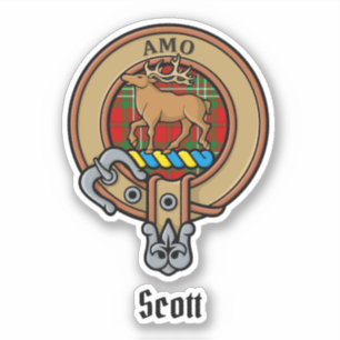 Adesivo Clan Scott Crest sobre Red Tartan Sticker