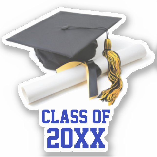 Adesivo Classe de Boné de formatura e Dourada Azul e  (Frente)