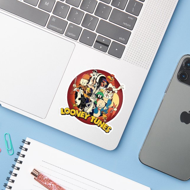 Adesivo Classic Looney Tunes Squad - Retro Circular Nostal (Notebook com iPhone)
