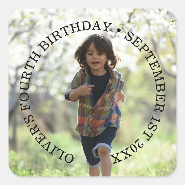 Adesivo clássico de quadrado de aniversário de fot (Frente)