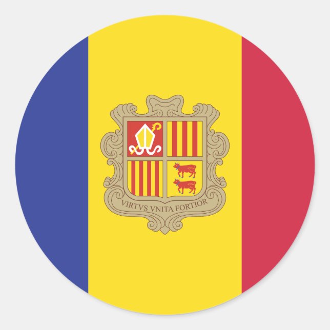 Adesivo clássico redondo com sinalizador Andorra (Frente)