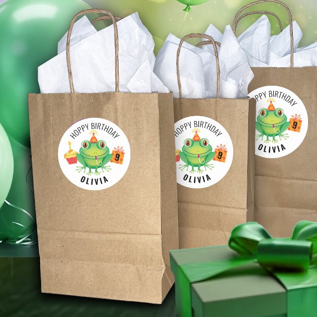 Adesivo clássico redondo de aniversário de Sapo bo (Criador carregado)