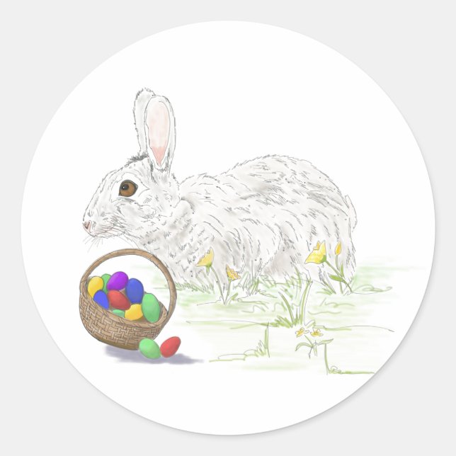 Adesivo clássico redondo de Páscoa Bunny (Frente)