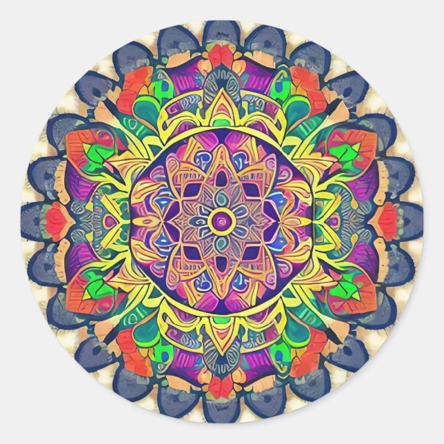 Adesivo clássico redondo Mandala Red and Greens (Frente)