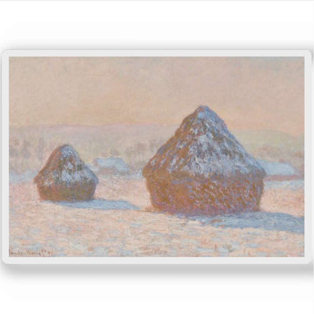 Adesivo Claude Monet - Wheatstacks, Efeito da Neve, Manhã (Frente)