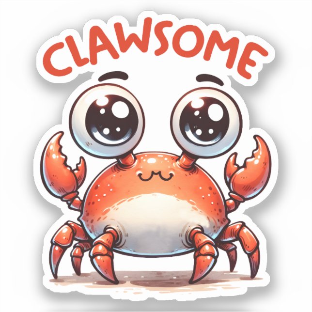 Adesivo Clawsome Funny Kawaii Crab Pun Sticker (Frente)