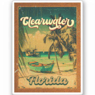 Adesivo Clearwater Beach Flórida Palm Tree Souvenirs 60s