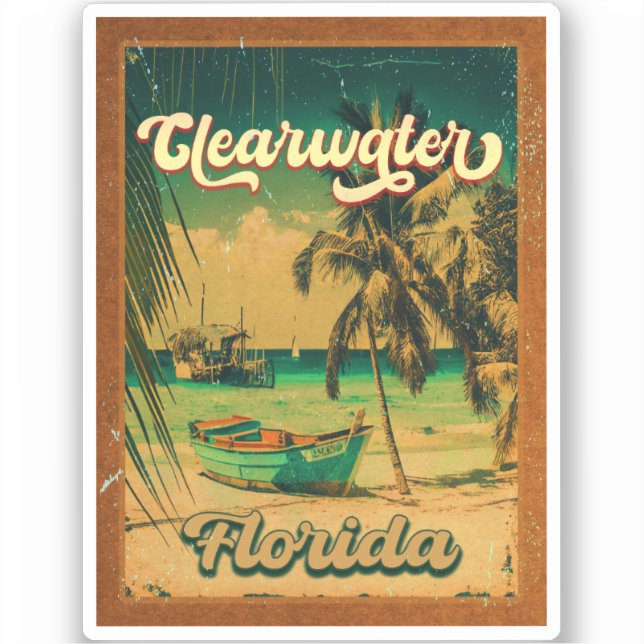 Adesivo Clearwater Beach Flórida Palm Tree Souvenirs 60s (Frente)