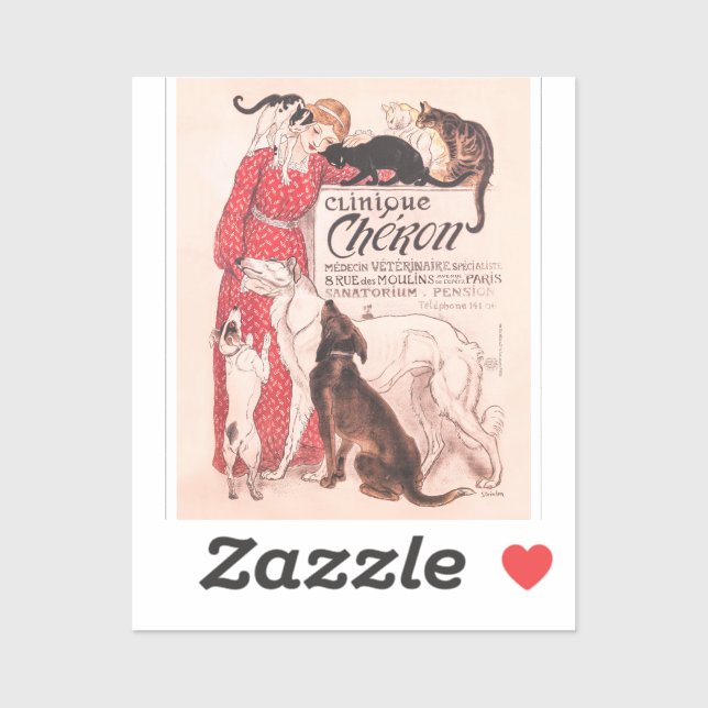 Adesivo Clinique Cheron Vintage Dog Cat Steinlen Poster (Folha)