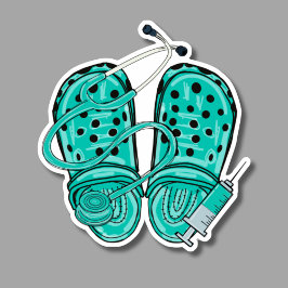 Adesivo Clogs de Enfermagem, Estetoscópio e Seringa à prov