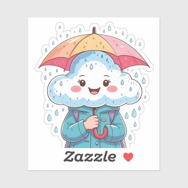 Adesivo Cloud Sticker Kawaii Bonito com Guarda-chuvas e Pe (Folha)