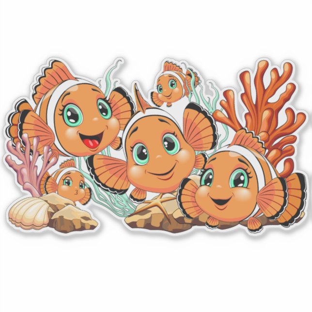 Adesivo Clown fish Cartoon cute Family Underwater (Frente)