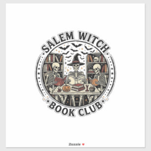 Adesivo Clube de Livros de Bruxas de Salem Vintage Esquele