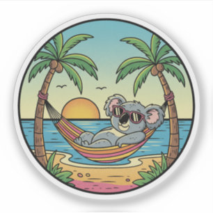 Adesivo Coala Relaxando na Rede da Praia - Vacação Tropica
