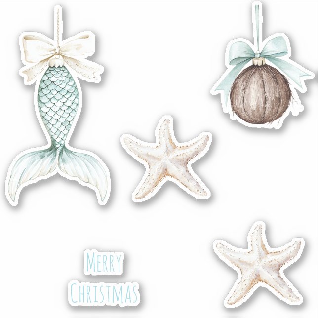 Adesivo Coastal Christmas Mermaid Bow Starfish Beach  (Frente)