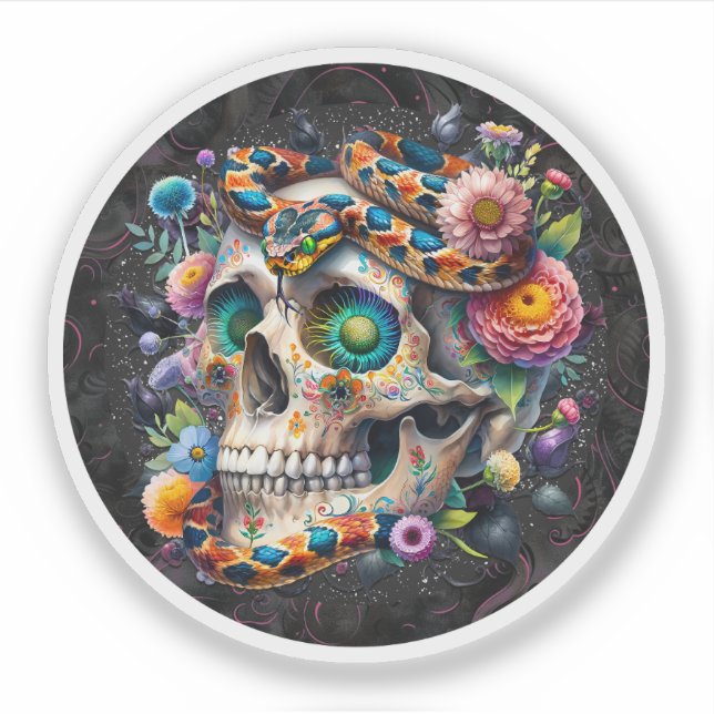 Adesivo Cobra com Vinheta Redonda Floral Crônica (Frente)