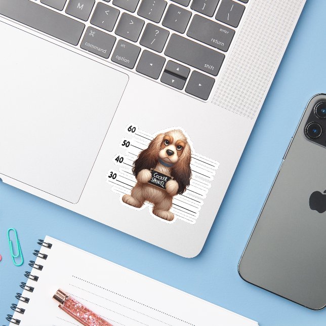 Adesivo Cocker Spaniel Travesso (Notebook com iPhone)