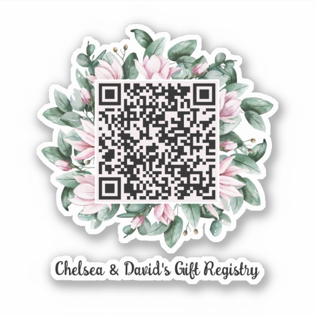 Adesivo Código QR Personalizado Magnolia Flower Frame Gift (Frente)