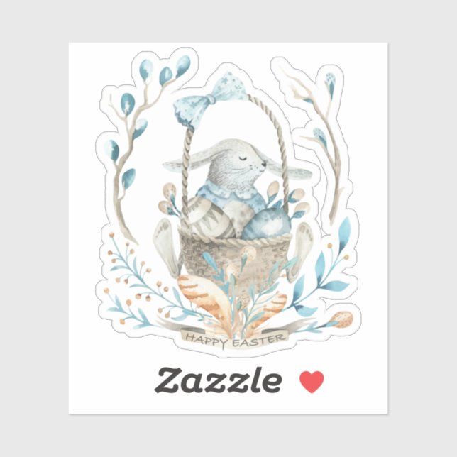 Adesivo Coelhinho de Páscoa bonito em um cesto de flores d (Folha)