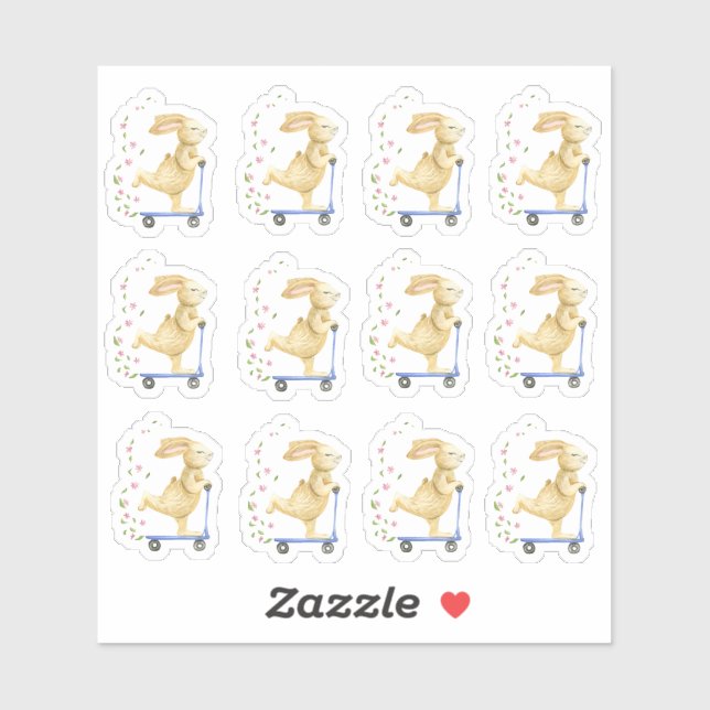 Adesivo Coelhinho De Páscoa Num Patinete (Folha)