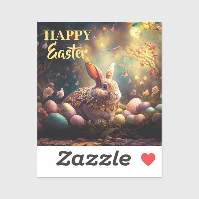 Adesivo Coelhinho felz pascoa com ovos de Páscoa (Folha)