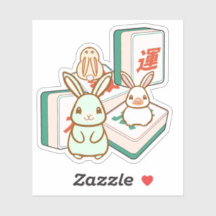 Adesivo Coelhinhos Kawaii e Peças de Mahjong