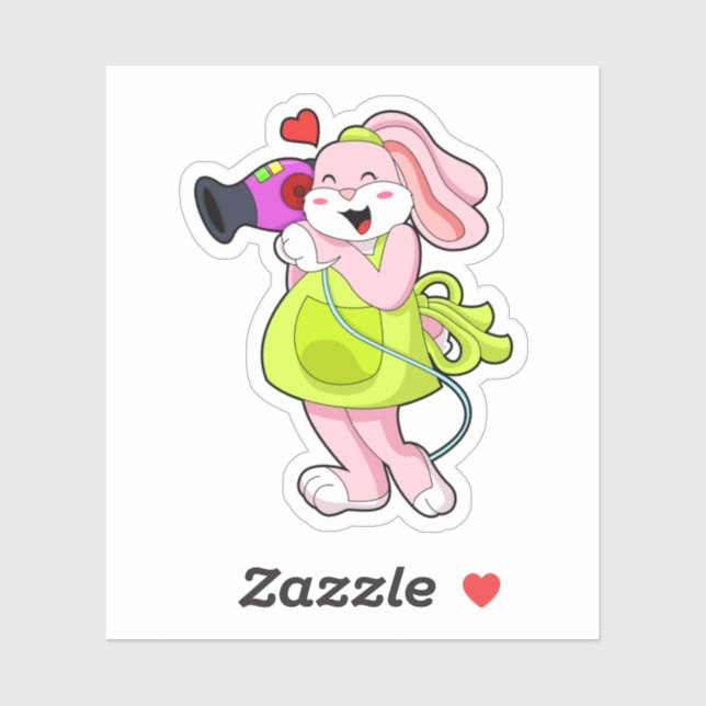 Adesivo Coelho como cabeleireiro com secador de cabelo (Folha)