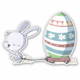 Adesivo Coelho Da Páscoa Puxando Ovo De Páscoa Em Trolley