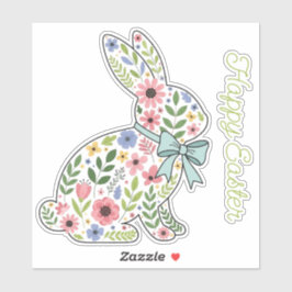 Adesivo Coelho de Páscoa com Flores Silvestres Rosa e Azul