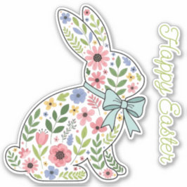 Adesivo Coelho de Páscoa com Flores Silvestres Rosa e Azul