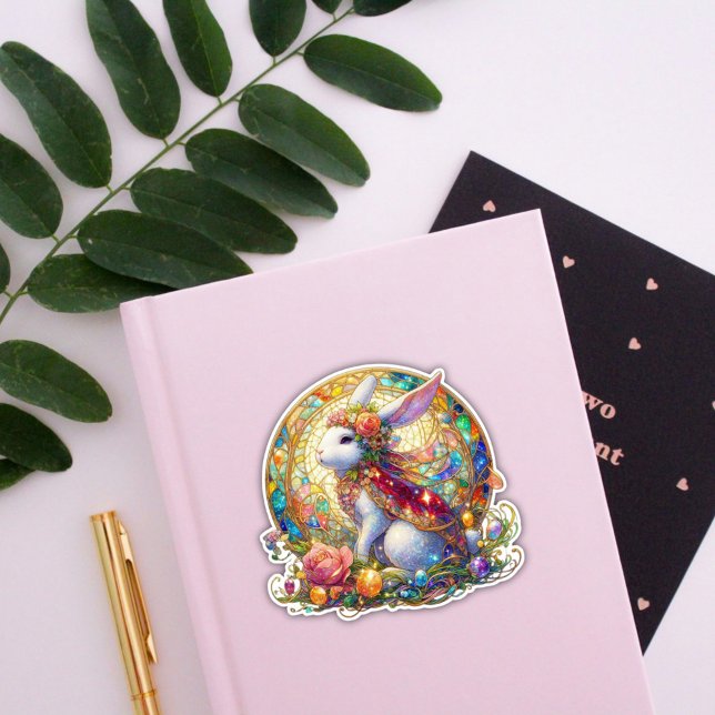 Adesivo Coelho de Páscoa Elegante em Vidro Art Nouveau Col (Criador carregado)