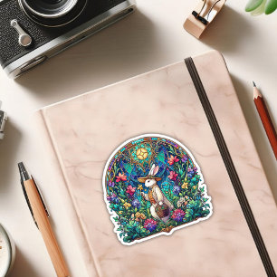 Adesivo Coelho de Páscoa em Vidro Colorido Art Nouveau