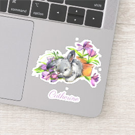 Adesivo Coelho de Páscoa Floral de Aquarela Personalizado