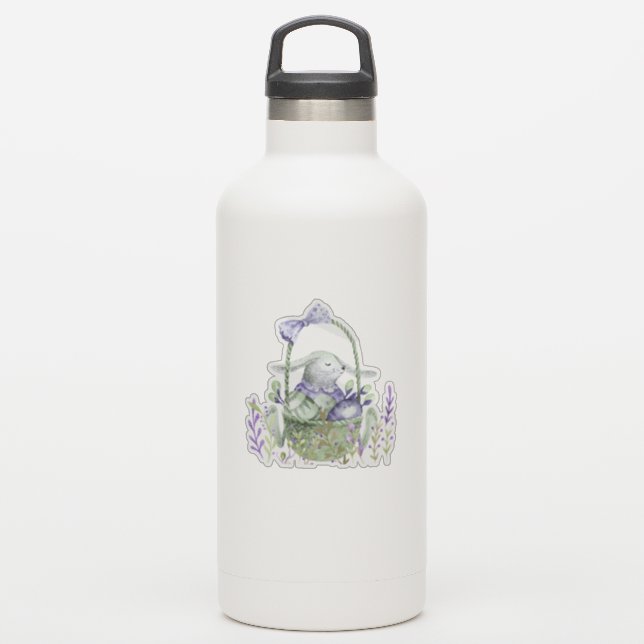 Adesivo Coelho de Páscoa Lavanda, Ovos e Cesta (Garrafa d'água)