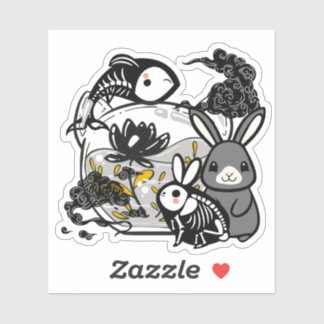 Adesivo Coelho Esqueleto Kawaii & Arte do Peixe Zen
