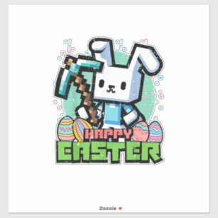 Adesivo Coelho Feliz de Páscoa Jogo Pixel Gamer Meninos