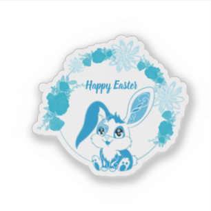 Adesivo Coelho Feliz de Páscoa  Kawaii Azul Fofo