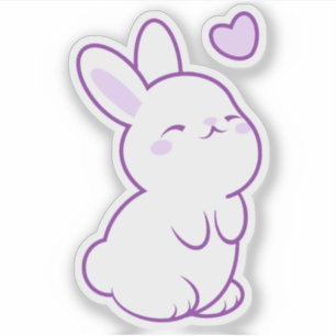 Adesivo Coelho Leve Roxo Pastel Fofo em Pé e Coração