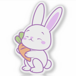 Adesivo Coelho Roxo Pastel Kawaii Fofo com Cenoura