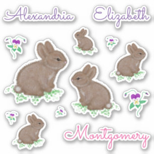 Adesivo Coelhos e flores bonitos personalizados do coelho