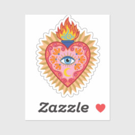 Adesivo Cœur Sacré Mexicain avec Œil Protecteur et Flamme