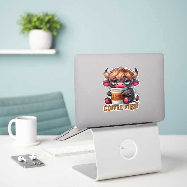 Adesivo Coffee First Coffee Lover Gifts  (Laptop na mesa)